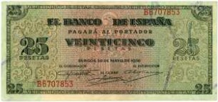 Geldschein, 25 Pesetas, 20.5.1938