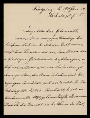 Brief von Albert Werminghoff an Otto von Gierke, Königsberg, 10.1.1911