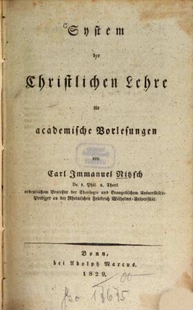 System der christlichen Lehre : für academische Vorlesungen