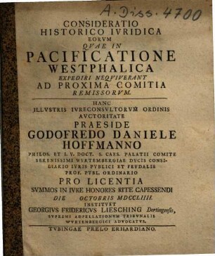 Consideratio Historico Ivridica Eorvm Qvae In Pacificatione Westphalica Expediri Neqviverant Ad Proxima Comitia Remissorvm