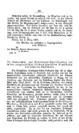 Unterrichts- und Anstellungs-Qualification der in den neupreußischen Ländern geprüften Candidaten des höheren Schulamtes : [III. Gymnasien und Realschulen]