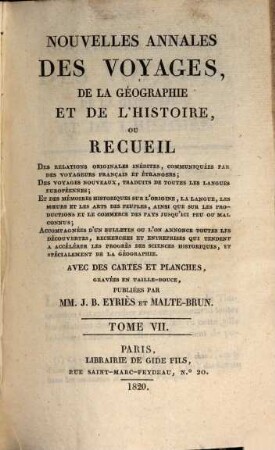 Nouvelles annales des voyages, 7. 1820