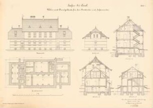 Kanalisierung der Oder Hafen, Cosel: Wohn- und Dienstgebäude: Ansichten, Grundriss, Schnitte 1:100