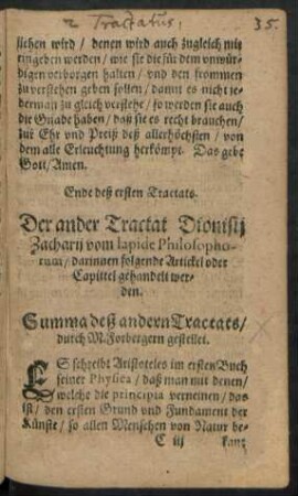 Summa deß andern Tractats/ durch M. Forbergern gestellet.