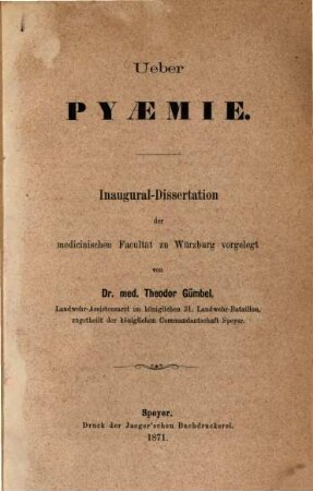 Ueber Pyaemie : Inaugural-Dissertation