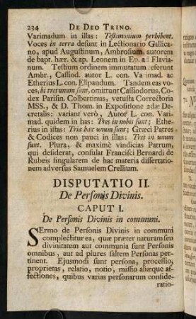 234-310, Disputatio II. De Personis Divinis: Caput I. De Personis Divinis in communi