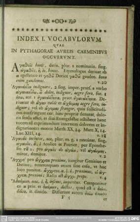 Index I. Vocabulorum Quae In Pythagorae Aureis Carminibus Occurrunt