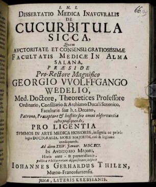 Dissertatio Medica Inauguralis De Cucurbitula Sicca