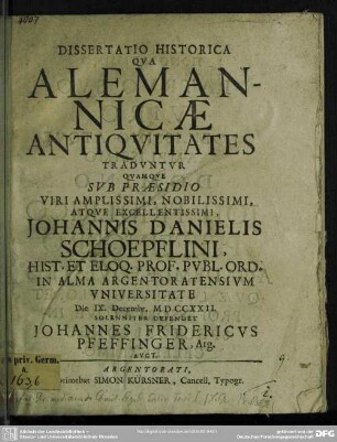 Dissertatio Historica Qua Alemannicae Antiquitates