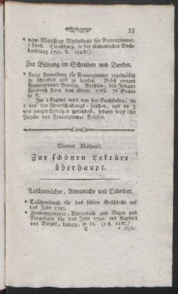 Vierter Abschnitt. Zur schönen Lektüre überhaupt