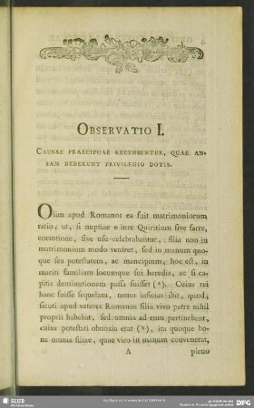 Observatio I. Causae Praecipuae Recensentur, Quae Ansam Dederunt Privilegio Dotis