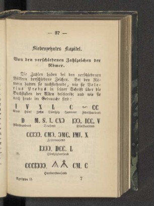 Siebenzehntes Kapitel. Von den verschiedenen Zahlzeichen der Römer.