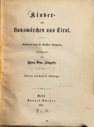 Kinder- und Hausmärchen aus Tirol