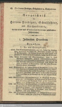 Verzeichniß der Herren Prediger, Schullehrer und Kirchendiener, in den unter das Oberconsistorium gehörenden Inspectionen