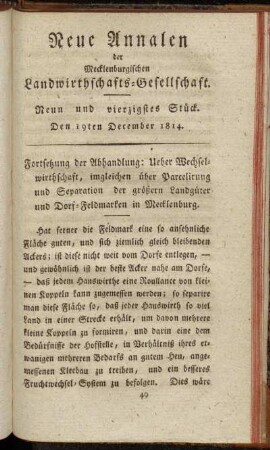 Neun und vierzigstes Stück. Den 19ten December 1814.