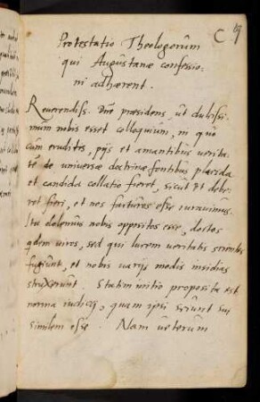 19r-22r, Protestatio, 21.10.1557. Protestatio Theologorum qui Augustanae confessioni adhaerent.