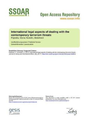 International legal aspects of dealing with the contemporary terrorism threats