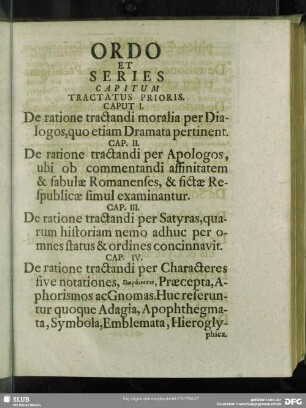 Ordo et Series Capitum Tractatus Prioris