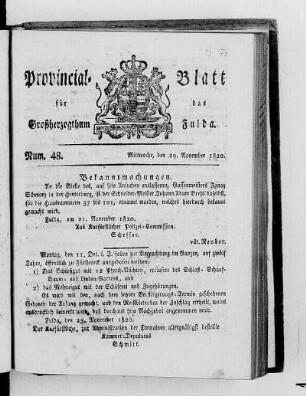 Num. 48, Ausgabe vom 29. November 1820