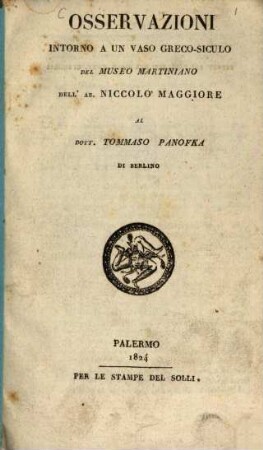 Osservazioni intorno a un vaso greco-siculo del Museo Martiniano