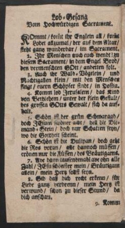 Lob=Gesang Vom Hochwürdigen Sacrament.