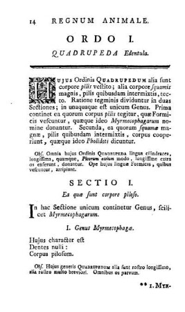Ordo I. Quadrupeda Edentula