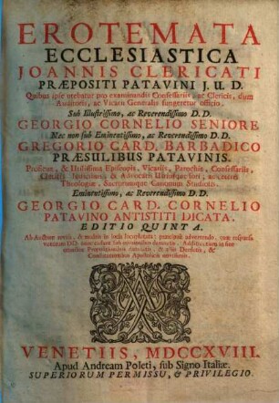 Erotemata Ecclesiastica Joannis Clericati ... : ab Auctore revisa