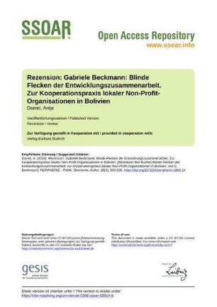 Rezension: Gabriele Beckmann: Blinde Flecken der Entwicklungszusammenarbeit. Zur Kooperationspraxis lokaler Non-Profit-Organisationen in Bolivien