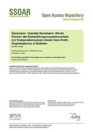 Rezension: Gabriele Beckmann: Blinde Flecken der Entwicklungszusammenarbeit. Zur Kooperationspraxis lokaler Non-Profit-Organisationen in Bolivien