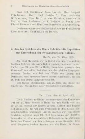2. Aus den Berichten des Herrn Kohl über die Expedition zur Erforschung der Synagogenruinen Galiläas