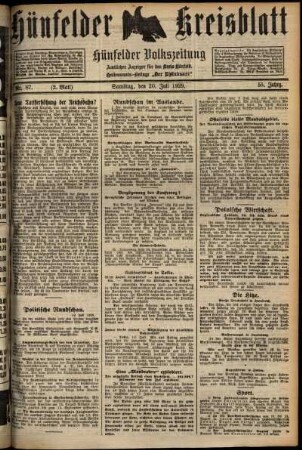 Zweite Ausgabe vom Samstag, den 20. Juli 1929.