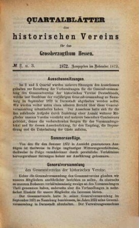 Quartalblätter des Historischen Vereins für das Großherzogtum Hessen. 1872