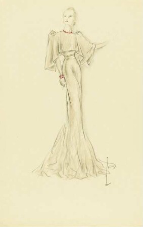 Dame in hellgrauem Abendkleid