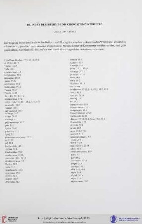 III. Index der Brāhmī- und Kharoṣṭhī-Inschriften