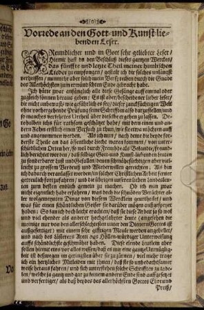 Vorrede an den Gott- und Kunst-liebenden Leser.