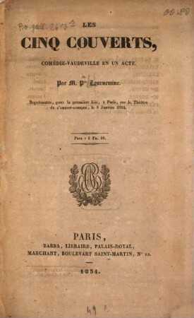 Les cinq couverts : Comédie-vaudeville en un acte