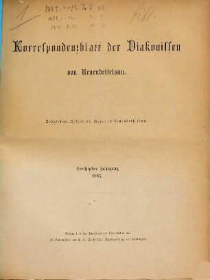 Korrespondenzblatt der Diakonissen von Neuendettelsau. 30. 1887