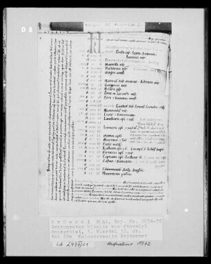 Ms 2034/2035, fol. 22v: Sakramentar Wibalds von Stavelot, Kalenderseite September