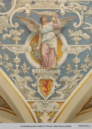 Ausmalung des Treppenhauses im Palazzo Grifoni Budini Gattai : Weibliche Allegorien mit den Wappen der Familie Budini Gattai