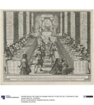 Der Orden vom heiligen Geist am 14. Mai 1633, Bl. 4: Festmahl im Saal serviert