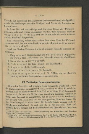 VI. Zulässige Beanspruchungen
