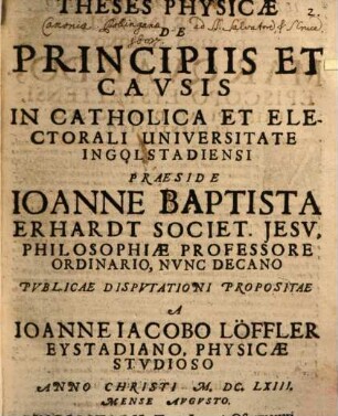 Theses Physicae De Principiis Et Cavsis