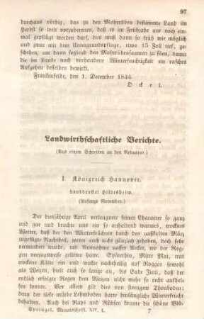 Landwirthschaftliche Berichte.