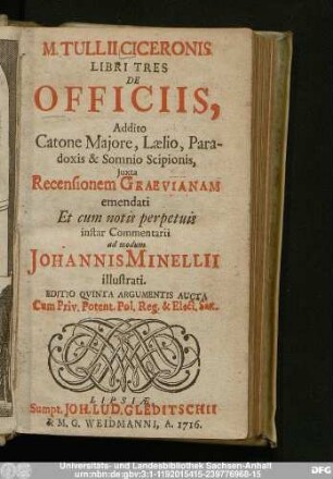 M. Tullii Ciceronis Libri Tres De Officiis