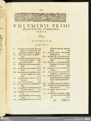 Disputatio Vigesimasexta, De Deposito