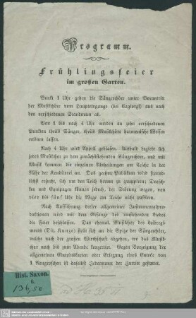 Programm Frühlingsfeier im großen Garten