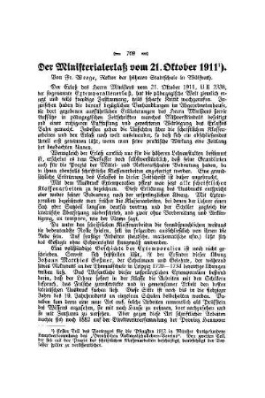 Der Ministerialerlaß vom 21. Oktober 1911