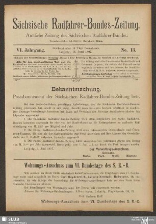 Sächsische Radfahrer-Bundes-Zeitung : amtliche Zeitung des Sächsischen Radfahrer-Bundes