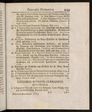 449-469, Caesareo-Romano-Germanico-Austriaca.; Bohemica, Moravica, [...]; Bavarica, Salisburgensia.; Palatina.
