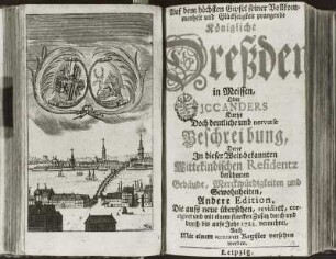 Frontispiz mit Ansicht und den Ratswappen von Neu- und Alt-Dresden und Titelblatt